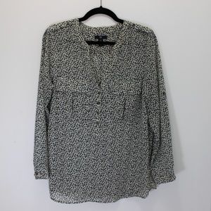 GAP SemiSheer Black Cheetah Print Tab Sleeve Top M